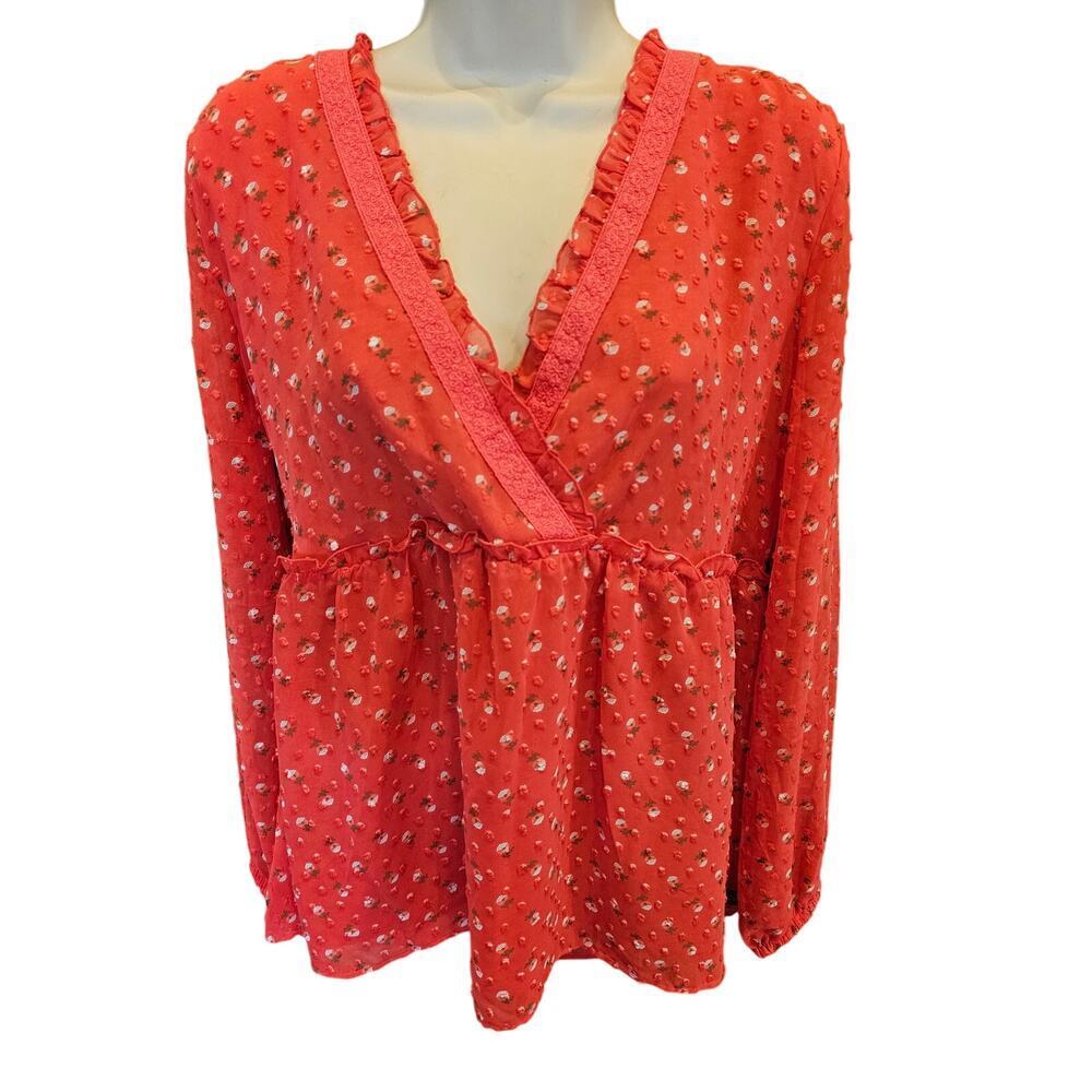 MATILDA JANE size M Floral Swiss Dot Must Be Love Surplice Ruffle Chiffon Top